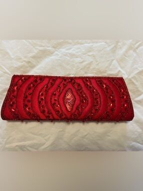 Bijoux Terner Red Beaded Evening Clutch